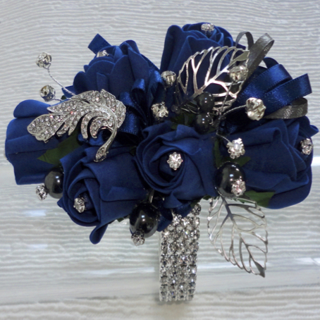 Navy Blue Bling Wrist Corsage
